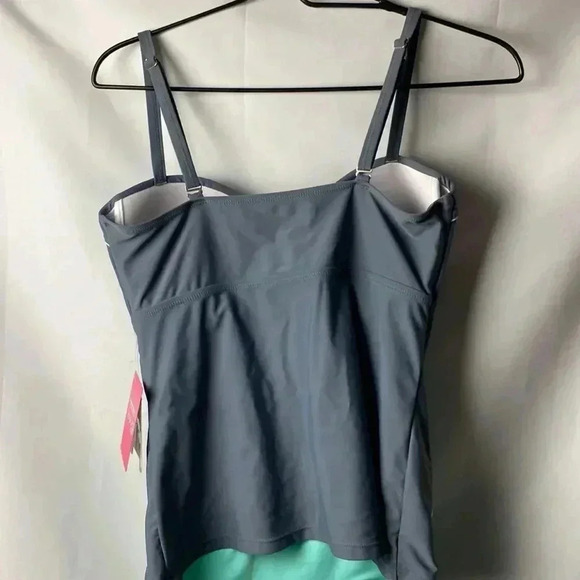 NWT FREE COUNTRY WO SIZE LARGE SWIM TOP SEAFOAM GREEN GRAY PADDED BRA ADJ STRAPS - Picture 11 of 12